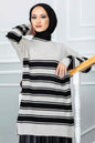 Women Clothing Striped Crew Neck Hijab Sweater Abaya İslamic Tunique Femme Musulman Autumn Winter Solid Thick Warm Loose