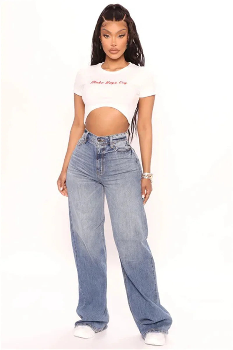 New High Waist Baggy Jeans For Women Fashion Loose Denim Wide Leg Pants Casual Female Clothing XS-XL