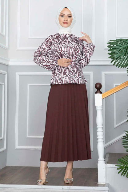 Women Clothing Zebra Patterned Hijab Skirt Suit Autumn Blouses Fashion Muslim Sets Long Sleeve Turkish Pants Abaya Solid İslamic