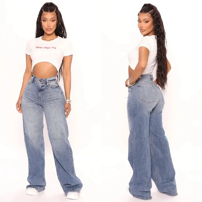 New High Waist Baggy Jeans For Women Fashion Loose Denim Wide Leg Pants Casual Female Clothing XS-XL