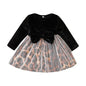 Girls Black Leopard Velvet Dress Little Kids Velour Big Bow Fashionable Fall Winter Party Dress