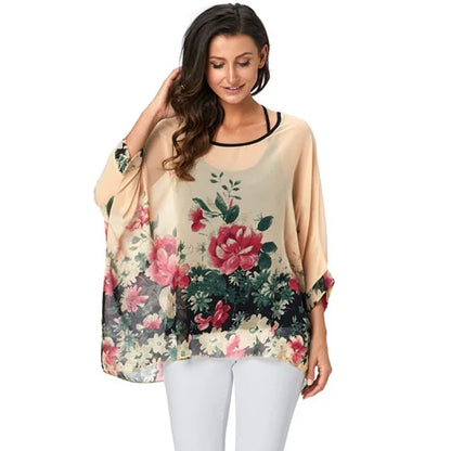 BHflutter 4XL 5XL 6XL Plus Size Blouse Shirt Women New Striped Print Summer Tops Tees Batwing Sleeve Casual Chiffon Blouses 2025