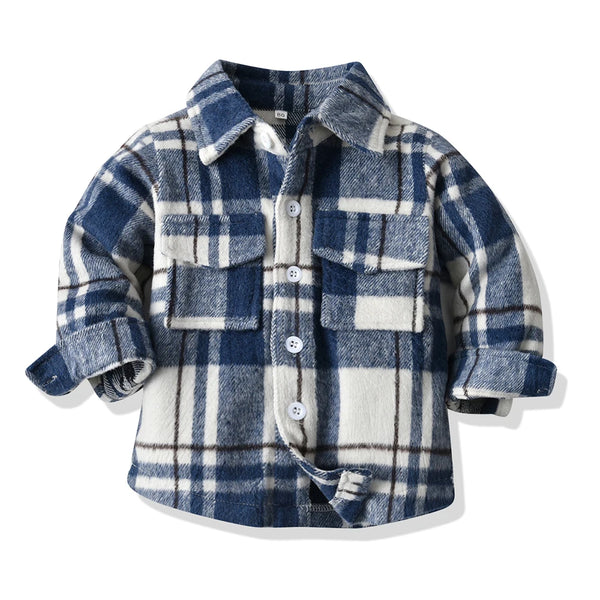 Autumn Winter Fashion Baby Boy Long Sleeve Cotton Plaid Shirt Casual Turn-down Classic Kids Thick Warm Blouses