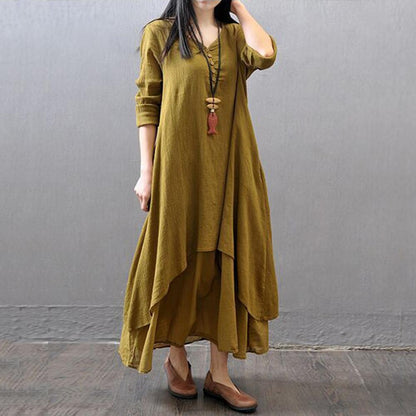 Spring Summer Women Long Cotton Linen Dress