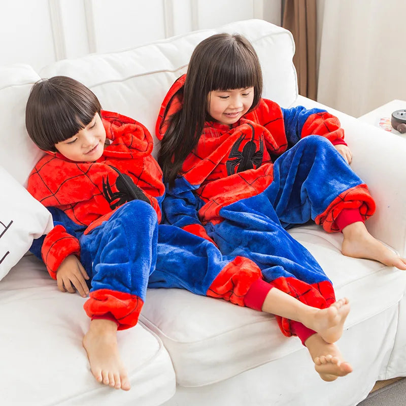 Winter Flannel Family Father Kids Female Red Spider Animal Pijamas Girl Boy Pajamas Woman Hooded Home Clothing Kigurimi