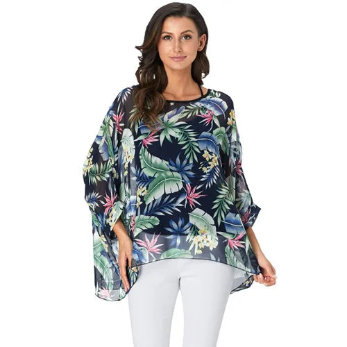 BHflutter 4XL 5XL 6XL Plus Size Blouse Shirt Women New Striped Print Summer Tops Tees Batwing Sleeve Casual Chiffon Blouses 2025