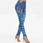 Skinny High Waist Women Pants Butterfly Print Lace-up Elastic Jogging Sports Trousers Hip Lift Jeans Women Pencil Pants