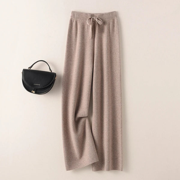 BELIARST Cashmere pants ladies high waist wide leg pants casual knitted trousers winter 100% pure wool loose women's pants