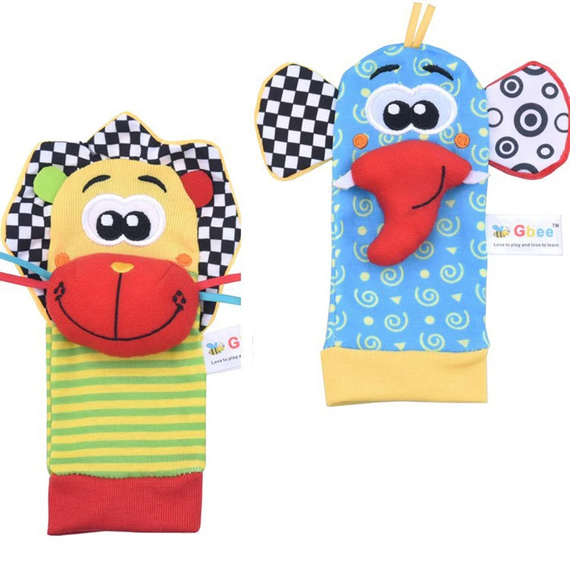 Baby Rattles Socks Toys 0 12 Months Newborn Infant Cartoon Plush Socks Wrist Strap Foot Finder and Wrist Rattles Toys for Babies