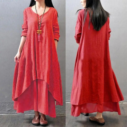 Spring Summer Women Long Cotton Linen Dress