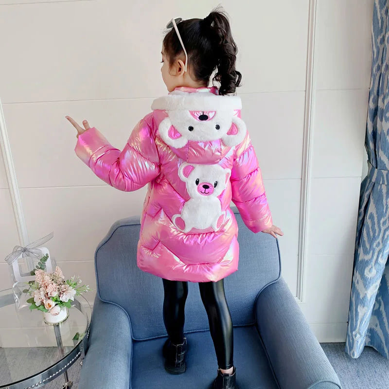 3 4 5 6 7 8 9 10 Years Winter Girls Down Jacket Keep Warm Cartoon Fashion Long Hooded Little Princess Coat Children's Clothing