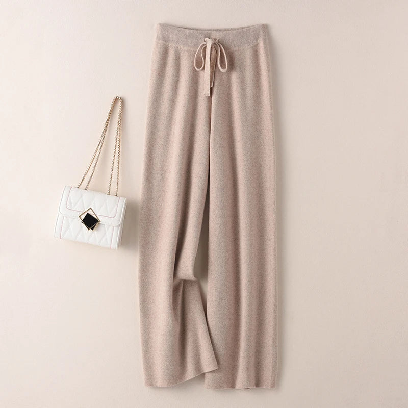 BELIARST Cashmere pants ladies high waist wide leg pants casual knitted trousers winter 100% pure wool loose women's pants