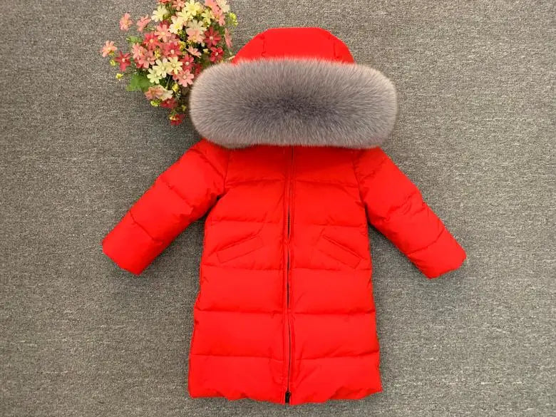 Children Girl boy Winter real fur thickened down jackets 90 down Long Coat jacket overcoat baby kids clothing -30 outwear ws1245