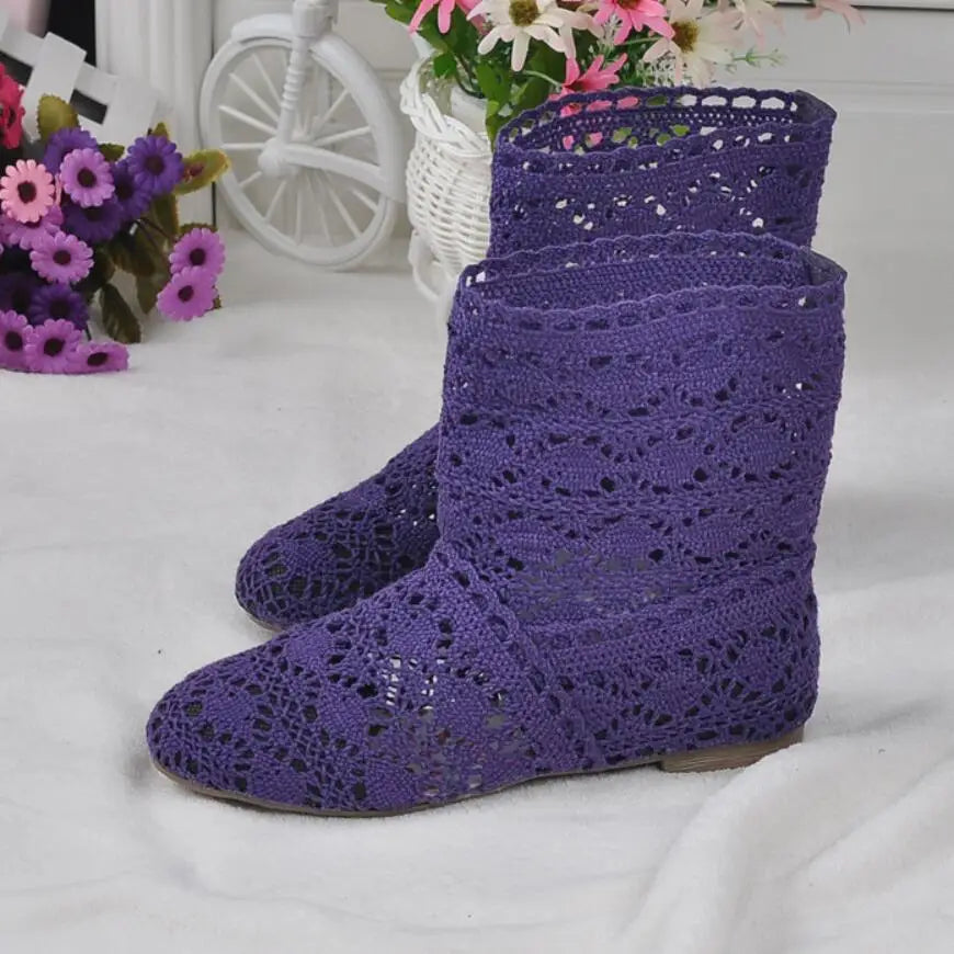 high quality 2025 Hollow Boots Shoes Breathable Knit Line Mesh boots Summer Women Boots Knee High Womens Shoes 34-41