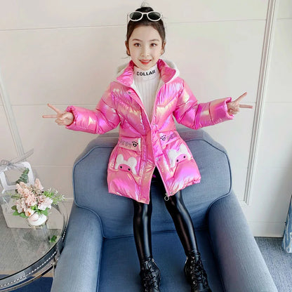 3 4 5 6 7 8 9 10 Years Winter Girls Down Jacket Keep Warm Cartoon Fashion Long Hooded Little Princess Coat Children's Clothing