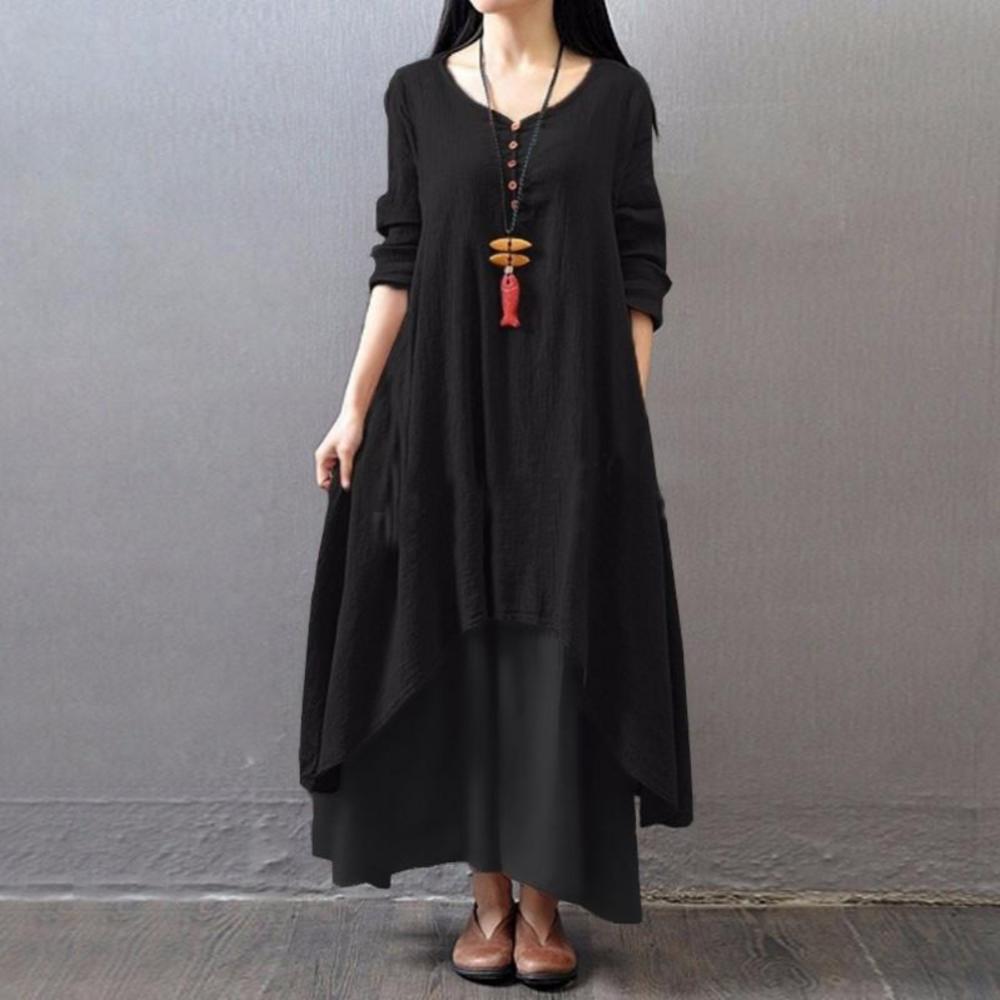 Spring Summer Women Long Cotton Linen Dress