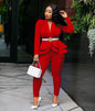 New Women Winter Women's Set Tracksuit Full Sleeve Ruffles Blazers Pencil Pants Suit Two Piece Set Office Lady Outfits Uniform