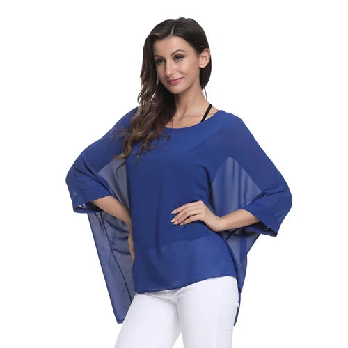 BHflutter 4XL 5XL 6XL Plus Size Blouse Shirt Women New Striped Print Summer Tops Tees Batwing Sleeve Casual Chiffon Blouses 2025