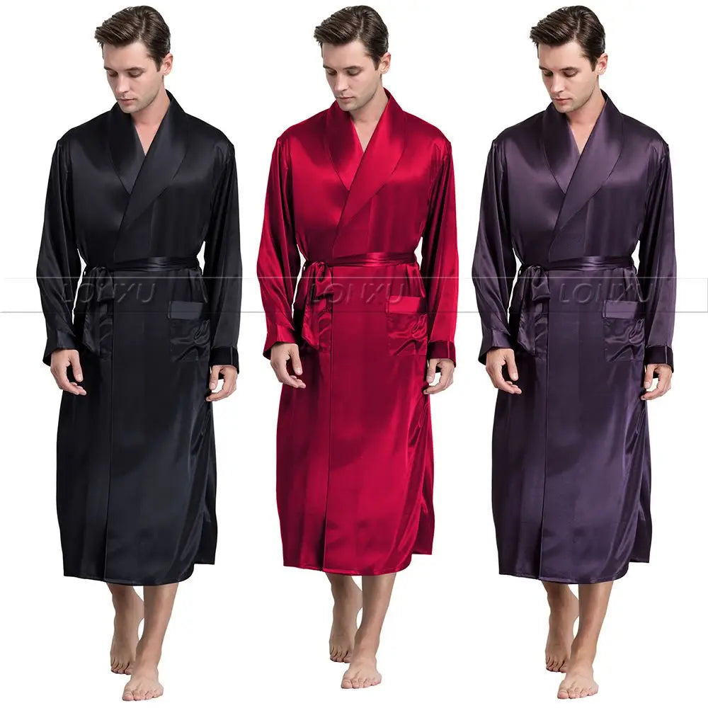 Mens  Silk  Satin  Robes  Bathrobe  Nightgown  Sleepwear  Pajamas  Pyjamas  S~3XL  Plus__Fit All Seasons