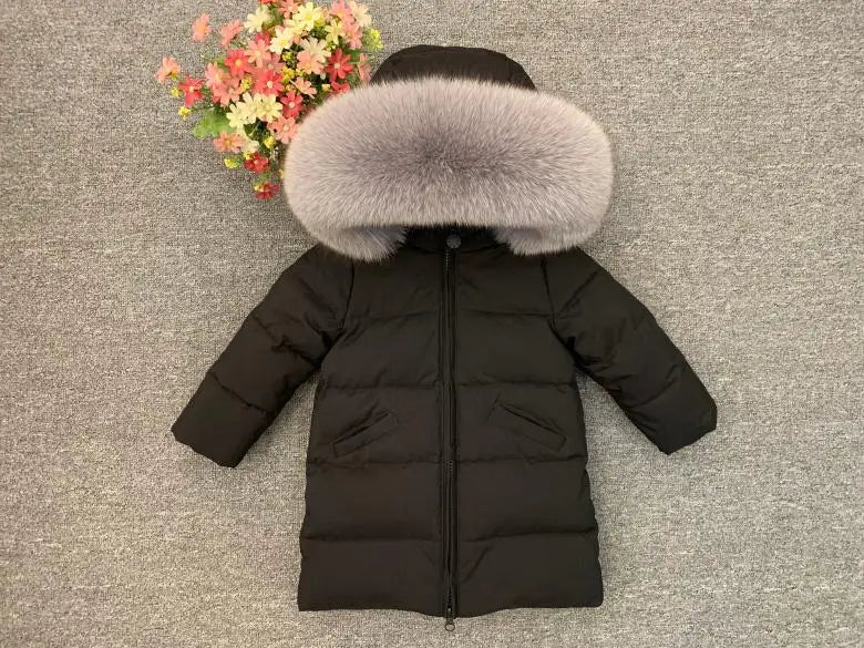 Children Girl boy Winter real fur thickened down jackets 90 down Long Coat jacket overcoat baby kids clothing -30 outwear ws1245