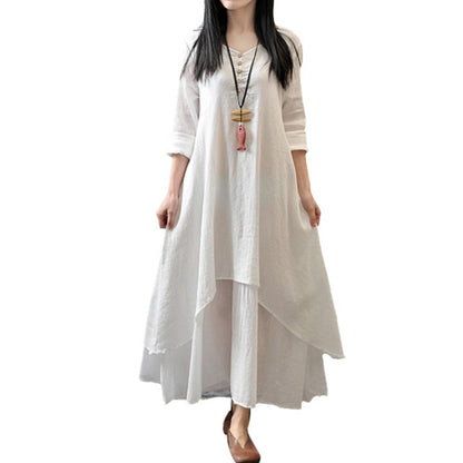 Spring Summer Women Long Cotton Linen Dress