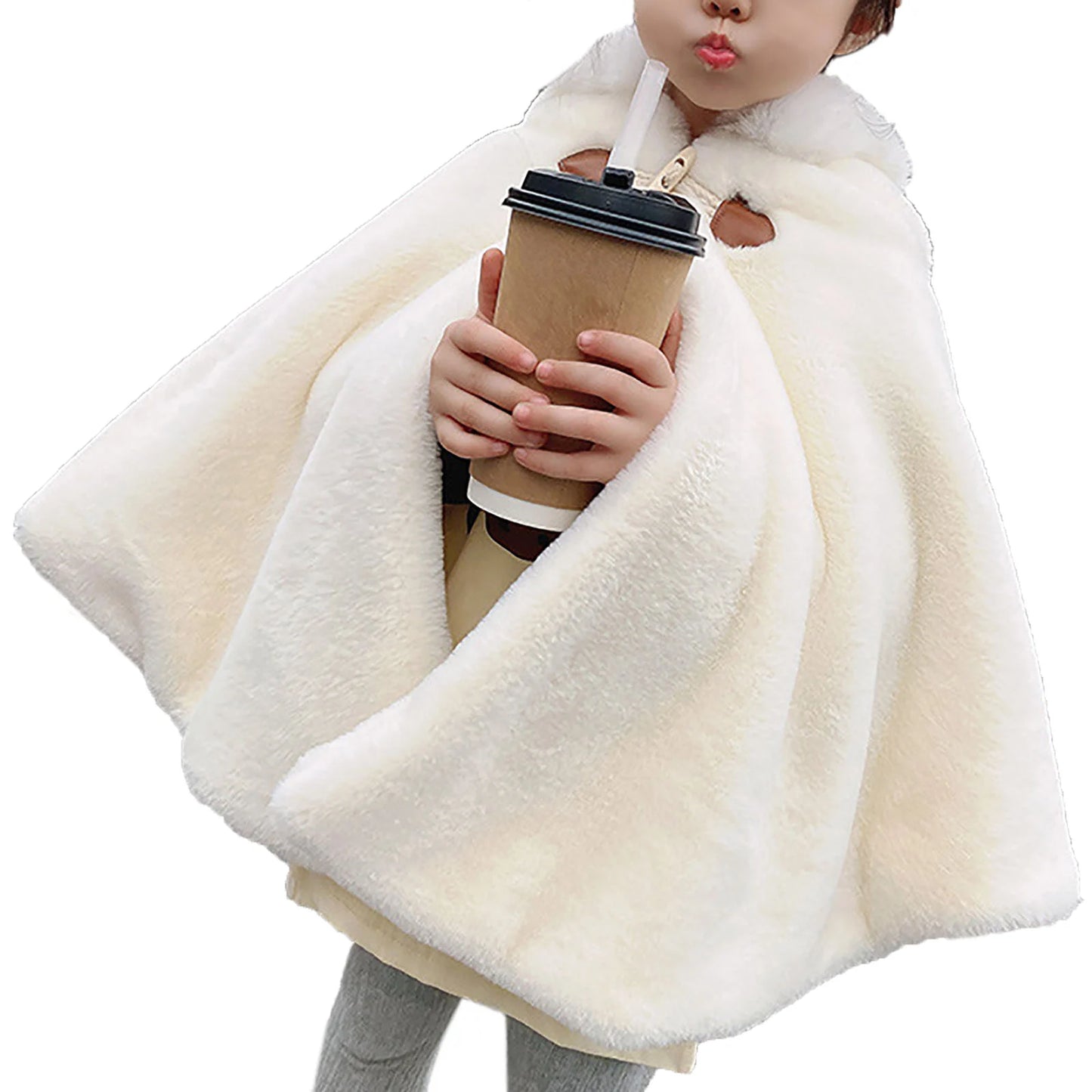 Toddler Baby Girls Cute Carseat Poncho Faux Fur Hooded Cape Cloak Thicken Fleece Jacket Coat Winter Outerwear Little Girls Coat