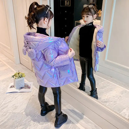 4 5 6 7 8 9 10 11 12 Years Winter Girls Down Jacket Keep Warm Cute Bear Fashion Hooded Little Princess Coat Children's Clothing