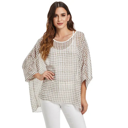 BHflutter 4XL 5XL 6XL Plus Size Blouse Shirt Women New Striped Print Summer Tops Tees Batwing Sleeve Casual Chiffon Blouses 2025