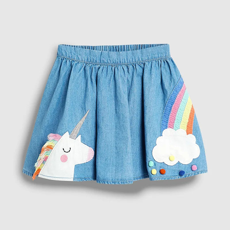 Little maven Baby Girls Summer Dress Unicorn Denim Skirt Lovely Casual Clothes Cotton for Toddler Infant Kids 2 to 7 year