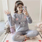 Autumn Winter Pajamas Set Women Sleep Shirt & Pant Set Sleepwear Warm Flannel Nightgown Female Cartoon Bear Animal Pijamas