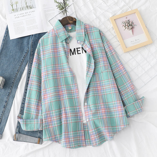 Brand Casual Women's Plaid Shirt Autumn New Boutique Ladies Loose Blouse and Tops Female Long Sleeve Blouses Clothes