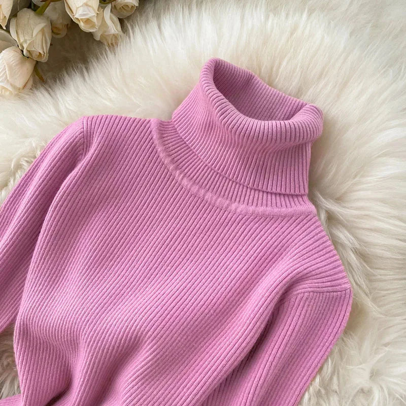 Dresses for Women Sexy Turtleneck Knitted Bodycon Dress Women Autumn Winter Long Sleeve Sweater Dress