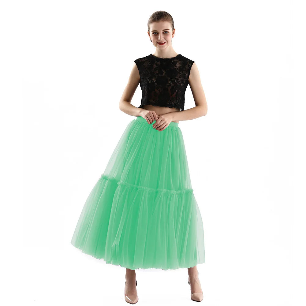 Maxi Long Tulle Skirts for Women Black Gothic Pleated Skirt Casual Party Fairycore Summer Winter Jupe Longue Falda Mujer