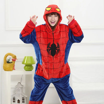 Winter Flannel Family Father Kids Female Red Spider Animal Pijamas Girl Boy Pajamas Woman Hooded Home Clothing Kigurimi