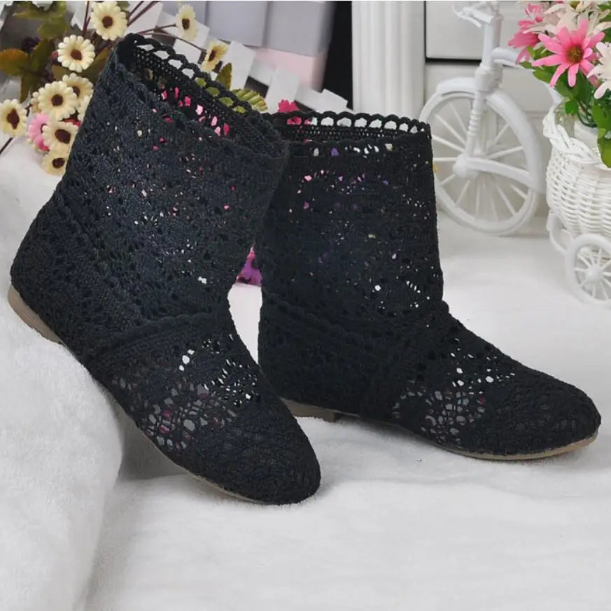 high quality 2025 Hollow Boots Shoes Breathable Knit Line Mesh boots Summer Women Boots Knee High Womens Shoes 34-41