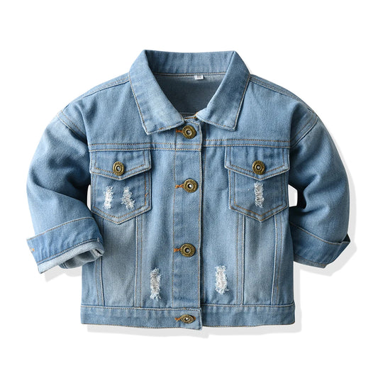 top and top Fall Winter Children Girls Boys Tops Clothes Denim Hole Long Sleeves Tops Little Child Outfits Kids Warm Coat