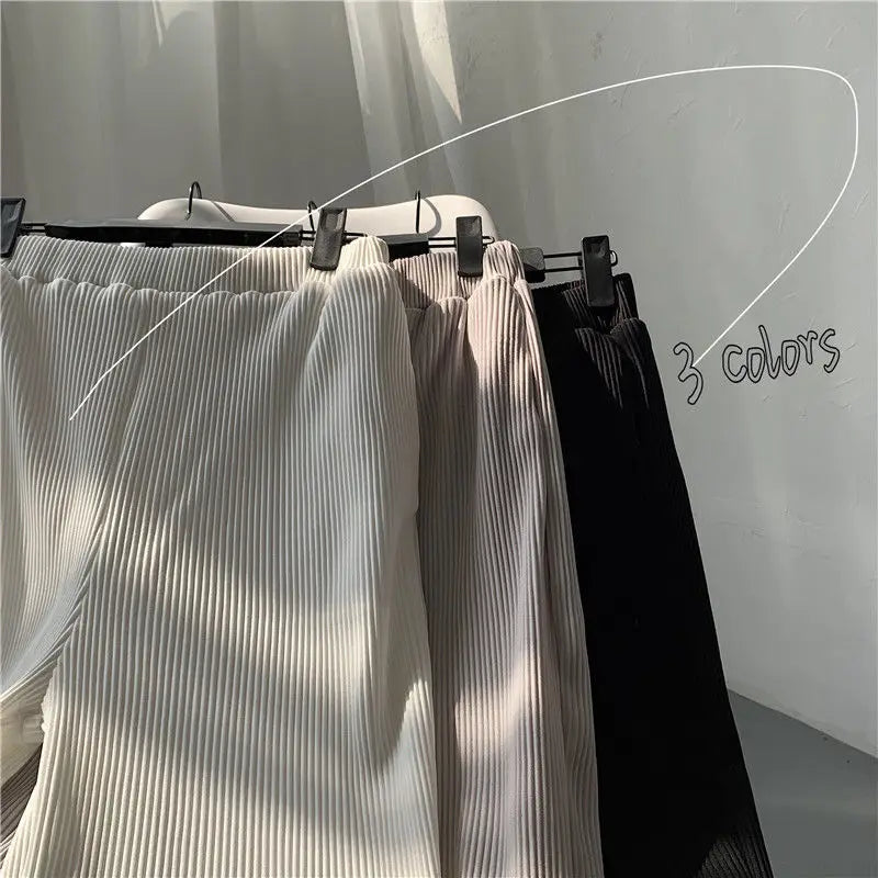 Pleated Straight Pants Men Oversized Casual Pants Men Japanese Streetwear Loose Ice Silk Pants Mens Wide Leg Trousers S-2XL