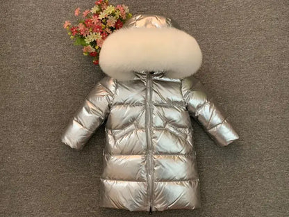 Children Girl boy Winter real fur thickened down jackets 90 down Long Coat jacket overcoat baby kids clothing -30 outwear ws1245