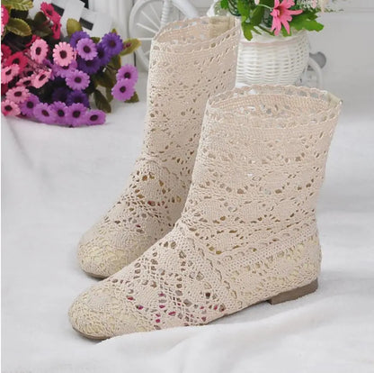 high quality 2025 Hollow Boots Shoes Breathable Knit Line Mesh boots Summer Women Boots Knee High Womens Shoes 34-41