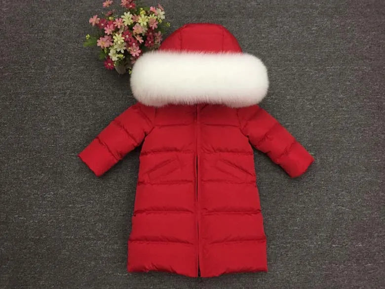 Children Girl boy Winter real fur thickened down jackets 90 down Long Coat jacket overcoat baby kids clothing -30 outwear ws1245