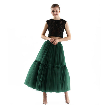 Maxi Long Tulle Skirts for Women Black Gothic Pleated Skirt Casual Party Fairycore Summer Winter Jupe Longue Falda Mujer