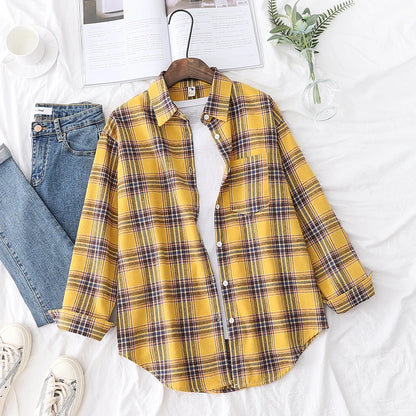 New Fashion Loose Womens Plaid Shirt Fresh College Style Design Blouses And Tops Long Sleeve Casual Female Checked Clothes