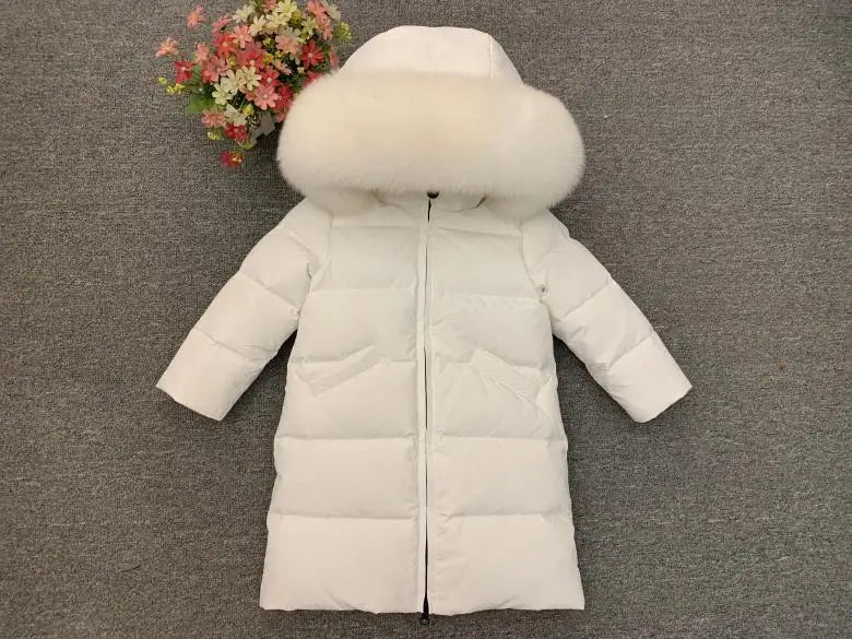 Children Girl boy Winter real fur thickened down jackets 90 down Long Coat jacket overcoat baby kids clothing -30 outwear ws1245