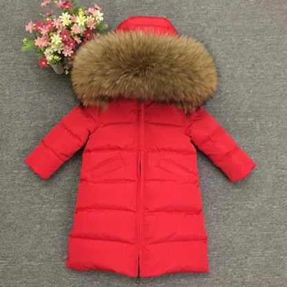 Children Girl boy Winter real fur thickened down jackets 90 down Long Coat jacket overcoat baby kids clothing -30 outwear ws1245