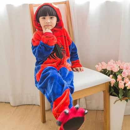 Winter Flannel Family Father Kids Female Red Spider Animal Pijamas Girl Boy Pajamas Woman Hooded Home Clothing Kigurimi