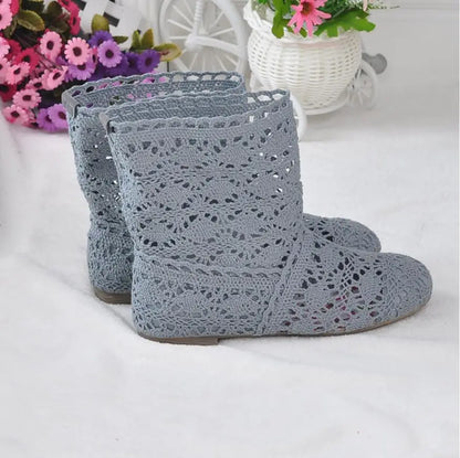 high quality 2025 Hollow Boots Shoes Breathable Knit Line Mesh boots Summer Women Boots Knee High Womens Shoes 34-41