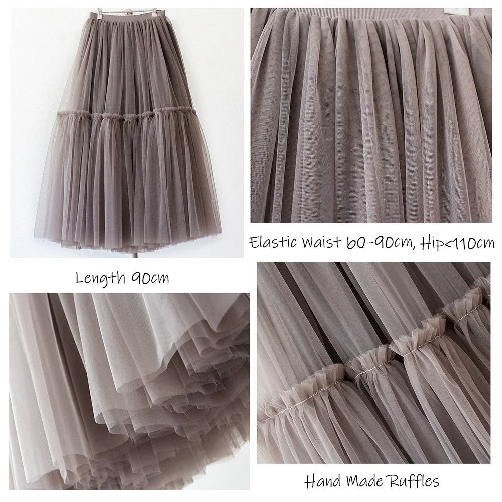 Maxi Long Tulle Skirts for Women Black Gothic Pleated Skirt Casual Party Fairycore Summer Winter Jupe Longue Falda Mujer