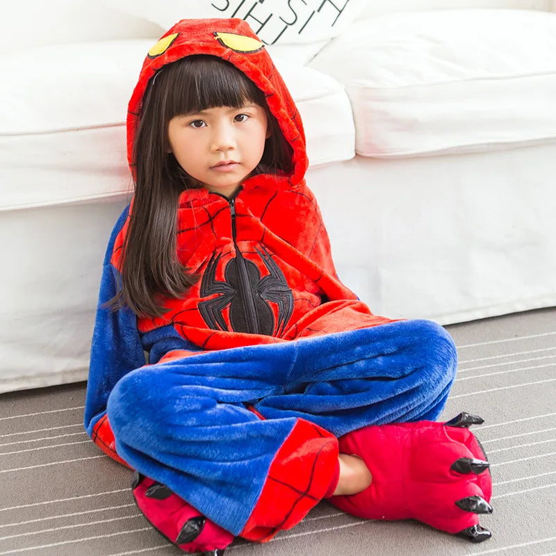 Winter Flannel Family Father Kids Female Red Spider Animal Pijamas Girl Boy Pajamas Woman Hooded Home Clothing Kigurimi