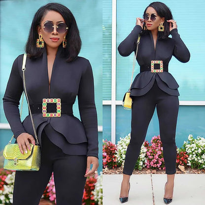 New Women Winter Women's Set Tracksuit Full Sleeve Ruffles Blazers Pencil Pants Suit Two Piece Set Office Lady Outfits Uniform