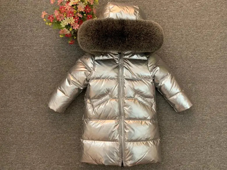 Children Girl boy Winter real fur thickened down jackets 90 down Long Coat jacket overcoat baby kids clothing -30 outwear ws1245